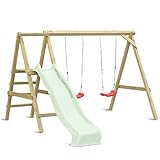 Gartenpirat Premium Kinderschaukel aus Holz Outdoor - Doppelschaukel 2 Schaukelsitze Kletterleiter mit Podest - 303 x 180 x 200 cm TÜV geprüft