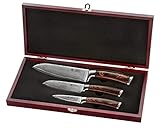 Wakoli EDIB 3er Damastmesser Set I Damast Messer mit 8-17cm Klingen gefertigt aus 67 Lagen echtem Damaststahl mit Pakkaholzgriff I Premium Damast Küchenmesser Set in hölzerner Geschenkbox