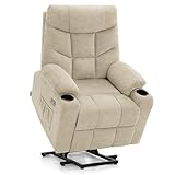 M MCombo Fernsehsessel mit Aufstehhilfe Elektrisch, Sessel mit Aufstehhilfe, fernsehsessel mit liegefunktion bis 140°, Seniorensessel für Wohnzimmer, mit USB 7286 (Beige-Stoff)