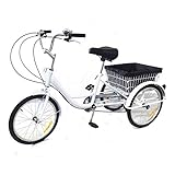 Brride 20 Zoll Dreirad für Erwachsene, 8-Gang Carbonstahl Fahrrad mit Faltbarem Korb bis 20kg, Stabil und Sicher für Outdoor-Einkauf und Sport, Weiß