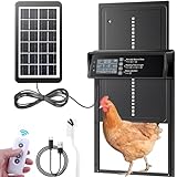 Hühnerklappe Solar,Aluminum Automatische Hühnerklappe,Hühnerklappe Hühnertür mit Wasserdicht Großes Display,Lichtsensor, Fernbedienung, Anti-Pinch, Timer für Sichere Hühnerhaltung