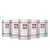 100% Arabica illy Kaffeebohnen, 250 g Dosen – 2 CLASSICO-Röstung + 2 INTENSO-Röstung + 1 Entkoffeiniert