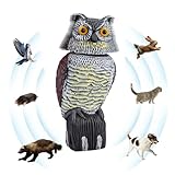 Eule als Vogelscheuche, Vogelabwehr Eule Beweglich, Taubenabwehr Eulen Attrappe mit Bewegungsmelder und Sound, Eule als Vogelschreck Realistisch Tierfiguren für Balkon Garten Hof Hinterhof draußen