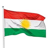 PHENO FLAGS Kurdistan Flagge - Kurdistanfahne 90 x 150 cm mit Messing-Ösen - Strapazierfähige Fahne für Fahnenmast - 100% Polyester