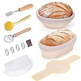 Gärkorb Set, Brotkörbchen Set 23cm Runde und 25cm Ovale Brot Gärkörbchen mit Werkzeug zur Herstellung von Sauerteigbrot von Thyme Space