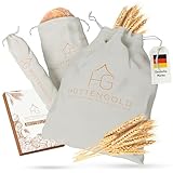 Hüttengold Brotbeutel Leinen 3er Set - Brottasche für Brot & Brötchen - 40x30cm Leinensack zum Brot aufbewahren - Brotsack Leinen, Brotbeutel Stoff