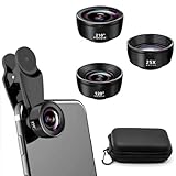 Auricase 3-in-1 Handy Kamera objektiv, Handy objektiv Set, 210° Fischaugenobjektiv, 120° Weitwinkel, 25X Makroobjektiv, Handy objektiv für die meisten Smartphones