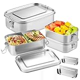 Brotdose Edelstahl,4 Stück 500ml+500ml+800ml+1400ml Edelstahl Brotdose Mit 800ML,1400ML Fächer,Lunchbox Edelstahl,Lunchbox Brotdose,Lunchbox Auslaufsicher Für Salat,Erwachsene,Brot,Mittagessen