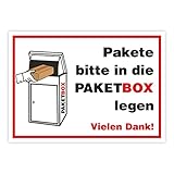 Paketbox Aufkleber - 'Pakete bitte in die PAKETBOX legen' - Paket Box Kennzeichnung