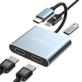 USB C auf Dual HDMI Adapter, 4 in 1 Typ C to HDMI Splitter for Dual Monitors, mit USB 2.0+2 * 4K+PD 100W, für MacBook Pro/Air, iPad, Surface, Dell, Chromebook