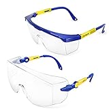 S&R Schutzbrillen Set, 2 Sicherheitsbrillen, Überbrille für Brillenträger, stoßfestes Polycarbonat transparent, EN 166, verstellbare Bügel, UV 400 Schutz, Hülle, Tuch
