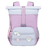 Travistar Kinderrucksack für 3-8 Jahre Mädchen - Rolltop Kindergarten Rucksack Kinder 12L-16L Reiserucksack Schwimmrucksack Wanderrucksack Freizeitrucksack Kinderrucksäcke mit Brustgurt - Lila