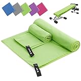 Mikrofaser Handtuch 2er Set | 180x60cm Groß Badetuch + 80x40cm Klein Hand Gesichtshandtuch | Schnelltrocknend Mikrofaser Handtücher, Sporthandtuch Fitnessstudio für Fitness Strand Gym (Grün)