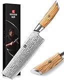 XINZUO Damastpulverstahl 18.2cm Nakirimesser, scharf Küchenmesser 73 Schichten Damastpulverstahl profi Kochmesser-mit ergonomischer Olivenholz Griff -Lan Series