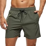 Arcweg Badehose für Herren mit Reißverschlusstasche Atmungsaktiv Wasserabweisend Badeshorts Männer Trainingsshorts Elastisch Verstellbar Mit Tunnelzug Meshfutter Grün M(EU)