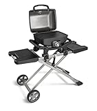 BURNHARD 1-Brenner Gasgrill Wayne JR. mit Rollwagen 3,6 kW – Tragbarer Balkongrill - Tischgasgrill klein mit Aludruckguss Brennkammer inkl. Abdeckhaube – Gusseisen Grillrost