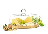 Sendez Glasglocke mit Schneidebrett 28cm Käseglocke Glashaube Kuchenglocke aus Holz und Glas