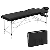 VORSCH Massageliege Mobile, Massagetisch 2 Zonen, Massagebank klappbar, mit Kopfstütze, Armlehnen, Aluminium-Füßen, Tragtasche, 270 kg belastbar, höhenverstellbar, B185xT60 cm, Schwarz