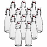 gouveo 12er Set 250 ml Glasflaschen rund mit Bügelverschluss - Leere Flaschen zum Befüllen - Luftdicht & Spülmaschinengeeignet - Ideal für Likör, Saft, Öl, Essig, Sirup (BFR250)