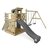 Wickey Spielturm Klettergerüst Smart Camp mit Schaukel & anthraziter Rutsche, Outdoor Kinder Kletterturm mit Sandkasten, Leiter & Spiel-Zubehör für den Garten