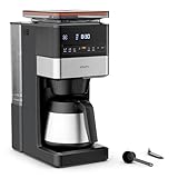Krups Grind Aroma XL Filterkaffeemaschine, abnehmbares Kegelmahlwerk, digitales Bedienfeld, XL-Fassungsvermögen (1,25 L), Edelstahl-Thermoskanne, Schwarz/Edelstahl, KT842810