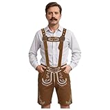 Shaohan Kurze Lederhose mit Hosenträgern Oktoberfest Herren Outfit Dunkelbraun Lederhose Herren für Oktoberfest S bis 2XL