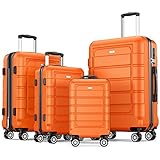 SHOWKOO Kofferset 4 Teilig Familienset Hartschale Leicht ABS+PC Erweiterbar Reisekoffer Haltbar Trolley Handgepäck Sets mit TSA Schloss und 4 Rollen (S M L XL -Orange)