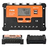 DEWIN 30A 12V/24V Solar Laderegler,Solarladeregler PWM Solarregler Spannung Automatisch Erkennen Laderegler mit 5V Dual USB Port LCD Anzeige für Blei Säure Batterien