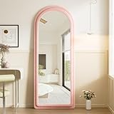 JAWGLOW Ganzkörperspiegel, 165,1 x 61 cm, freistehender Bodenspiegel zum Aufhängen oder Anlehnen an die Wand, Holzrahmen, Flanell für Schlafzimmer/Wohnzimmer, Hellrosa