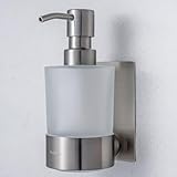 Dolvhin Seifenspender Wandbefestigung ohne Bohren | Milchglas Handseifenspender | Edelstahl Pumpspender & Wandhalterung | Wandseifenspender zum Kleben | Spülmittelspender 250ml | Silber Grau