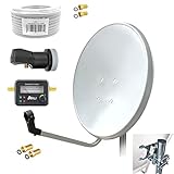 ARLI 60cm HD Sat Anlage Single LNB + Satfinder + 15m Kabel 1 Teilnehmer lichtgrau/Weiss UHD 4K FullHD