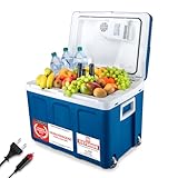 TZS First Austria elektrische Kühlbox 45 Liter | 12 Volt & 230 Volt Anschluss | mobiler Minikühlschrank mit Rollen | für Auto, Camping, Festivals & Reisen | mit Warmhaltefunktion | blau