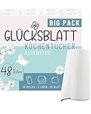 Glücksblatt Küchentücher, 48 Rollen á 45 Blatt, 3-lagige Küchenrollen, 100% Zellstoff, nachhaltig, saugstarke Haushaltsrollen, Allzwecktücher, Papiertücher, Papierhandtücher, Küchenpapier