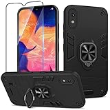 Btstring Hülle kompatibel mit Samsung Galaxy A10 mit Schutzfolie, Militär Standard Stoßfest Handyhülle Case Hybrid Metall Ring Halter Schutzhülle Handy Hüllen Cover -Schwarz