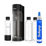 Sodapop Wassersprudler Logan Starterset mit CO₂-Zylinder, inkl. 2 Glasflaschen (850 & 600 ml) und 1 PET-Flasche (850 ml), Matt Schwarz, Höhe 42,6 cm