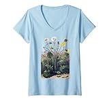 Damen Vintage Pusteblume Botanische Sommer Wandern Abenteuer Pflanze T-Shirt mit V-Ausschnitt
