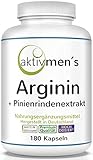 aktivmen´s Arginin plus Pinienrindenextrakt hochdosiert - 180 Kapseln - L-Arginin Base + Pinus pinaster Extrakt - 1 Dose (1x135g) 100,00% VEGAN + laborgeprüft