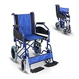 Mobiclinic®, Faltbarer rollstuhl, Maestranza, Feststellbremsen, 45 cm sitzhöhe, Abnehmbare fußstützen, Abklappbare und gepolsterte armlehnen, Kleine räder, Robust, Blau