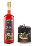 Berg Zirbenlikör 25% vol. / 1 Liter + Flachmann 0,2 l gefüllt/Original Zirben-Likör aus den Alpen/Echtes aus den Bergen/Aus Österreich - mit 2 Gratis-Proben