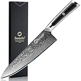 Sunnecko Damastmesser 20cm Kochmesser Küchenmesser - Scharf Messer aus Damaststahl, Damast Küchenmesser mit Ergonomischer Griff, Fleischmesser für Küche