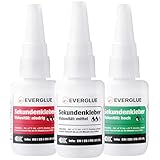 EVERGLUE Sparset Sekundenkleber lange Haltbarkeit dünn + mittel + dick à 20g - Industriekleber extra stark für die universelle Reparatur und Instandsetzung in Hobby Beruf und Haushalt