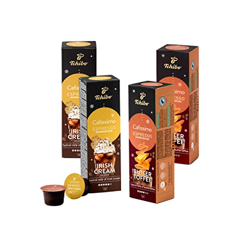 Tchibo Cafissimo Probierset Flavoured Winter Edition Espresso Irish Cream & Butter Toffee, 40 Stück (4x10 Kaffeekapseln), nachhaltig & fair gehandelt