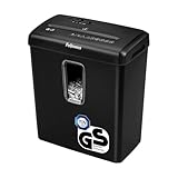 Fellowes Aktenvernichter 6 Blatt Partikelschnitt (P4), Papierschredder für Zuhause und Homeoffice, Powershred FS-6C, Schredder mit 15L Papierkorb, verarbeitet Kreditkarten, Heftklammern, schwarz.