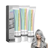 2-in-1 Natural Essence Silver Gray Hair Dye Cream - Semi-Permanent Metallic Silver Gray Hair Color, White Hair Toner & Treatment für Männer & Frauen, DIY Fashion Grey Dye Für alle Haartypen (3 PCS)