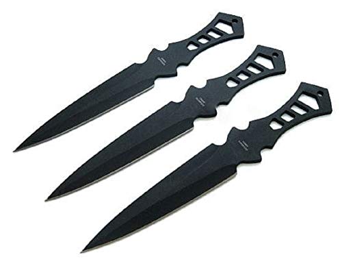 *3er* Schwarze Wurfmesser Profi Kunai ca. 19 cm - Throwing Knife - schnelles Werfen Messer schwarz Edelstahl - Trainingsmesser - Gürtelmesser - Shuriken Wurfmesser Set mit Holster aus Nylon schwarz
