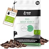 PALEO TO GO Beef Jerky [100% BIO] – High Protein Snack (75% Eiweiß) – Trockenfleisch, Biltong aus Bio Rindfleisch – Low Carb Eiweiß Snack – 8x30g Protein Chips