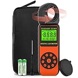 Digital Luxmeter, GC-881F Handmessgerät Belichtungsmesser, 1-400000 Lux Lichtmessgerät, 270° Drehbarem Detektor Photometer, LUX-Messgerät mit Datenspeicher und LCD Display