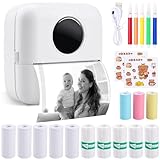 UCAMP Mini Drucker, Thermodrucker, Fotodrucker Bluetooth, Aufkleber Drucker, Etikettendrucker, 300dpi Hochauflösend mit 13 Thermopapier-Rollen – Ideal für Studium, Kreativität, Journal, Geschenke