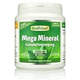 Mega Mineral, 1300 mg, hochdosiert, 100% Tagesbedarf, 180 Tabletten - alle wichtigen Mineralien und Spurenelemente. OHNE künstliche Zusätze, ohne Gentechnik. Vegan.