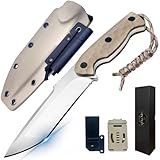 QIXENIO Taktisches Survivalmesser mit Feuerstarter - 25,4 cm VG-10 Stahlklinge, G10-Griff & Kydexscheide, Multi-Trage-Gürtelclip, Notfall-Magnesiumstab